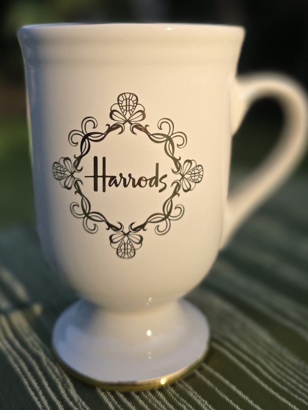 Harrods London Pedestal Mug - Cream White with All Gold Logo & Trim